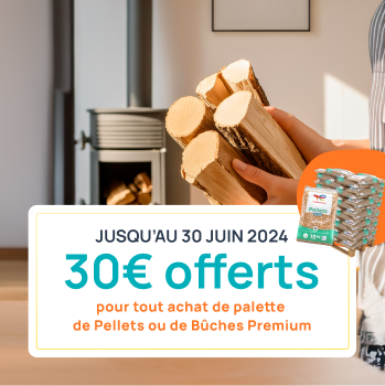 Jusqu'au 30 juin, 30€ offerts sur vos palettes de bois de chauffage